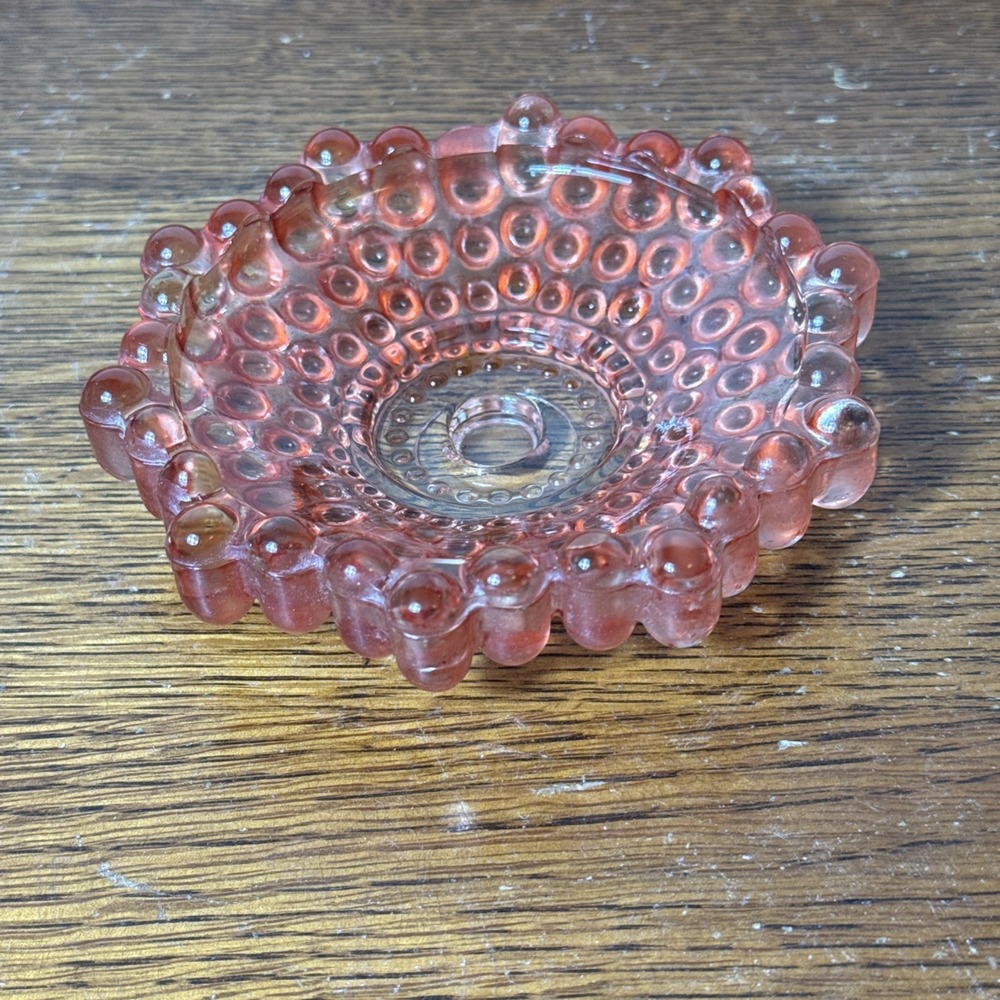Vintage Pink Bubble Glass Trinket Dish Catchall Bowl Hobnail Style 5"